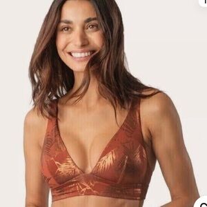 Lively Dark Red & Gold Metallic Palm Plunge Bralette XL